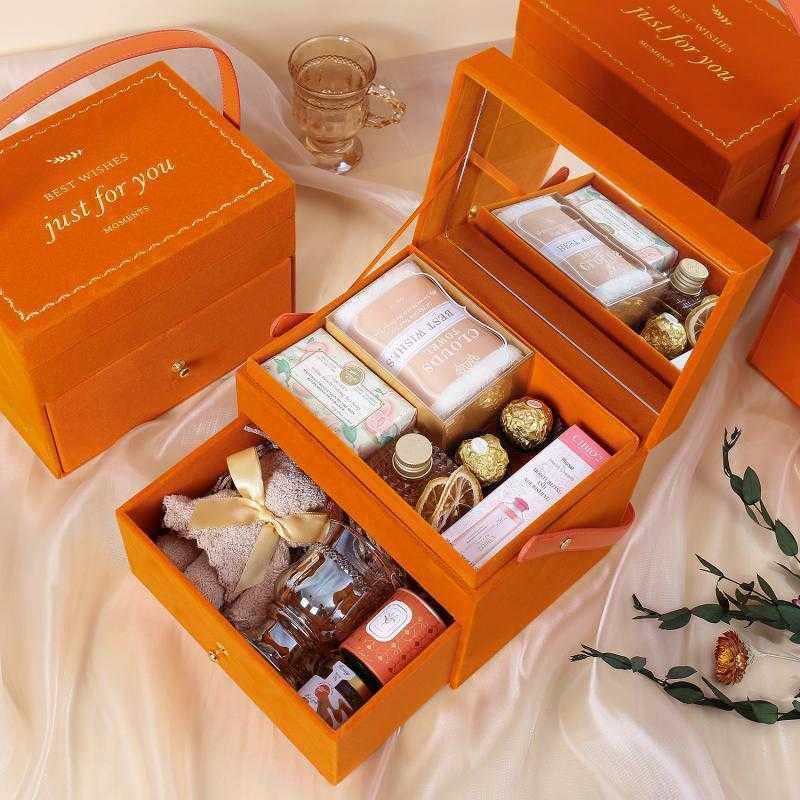 新款直销中式双层伴手礼盒子女伴娘结婚化妆盒橙色新年礼物盒空盒,节庆用品/礼品,伴手礼,淘宝优惠券,粉丝福利购,淘宝优惠卷