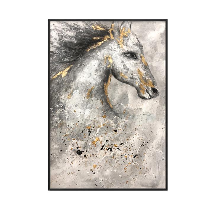 新款直销纯手绘油画玄关装饰画动物印象马壁画现代走廊挂画竖版大