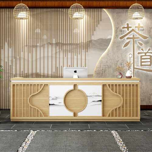 新款直销新中式弧形收银台公司前台接待台吧台理发店采耳店美容院