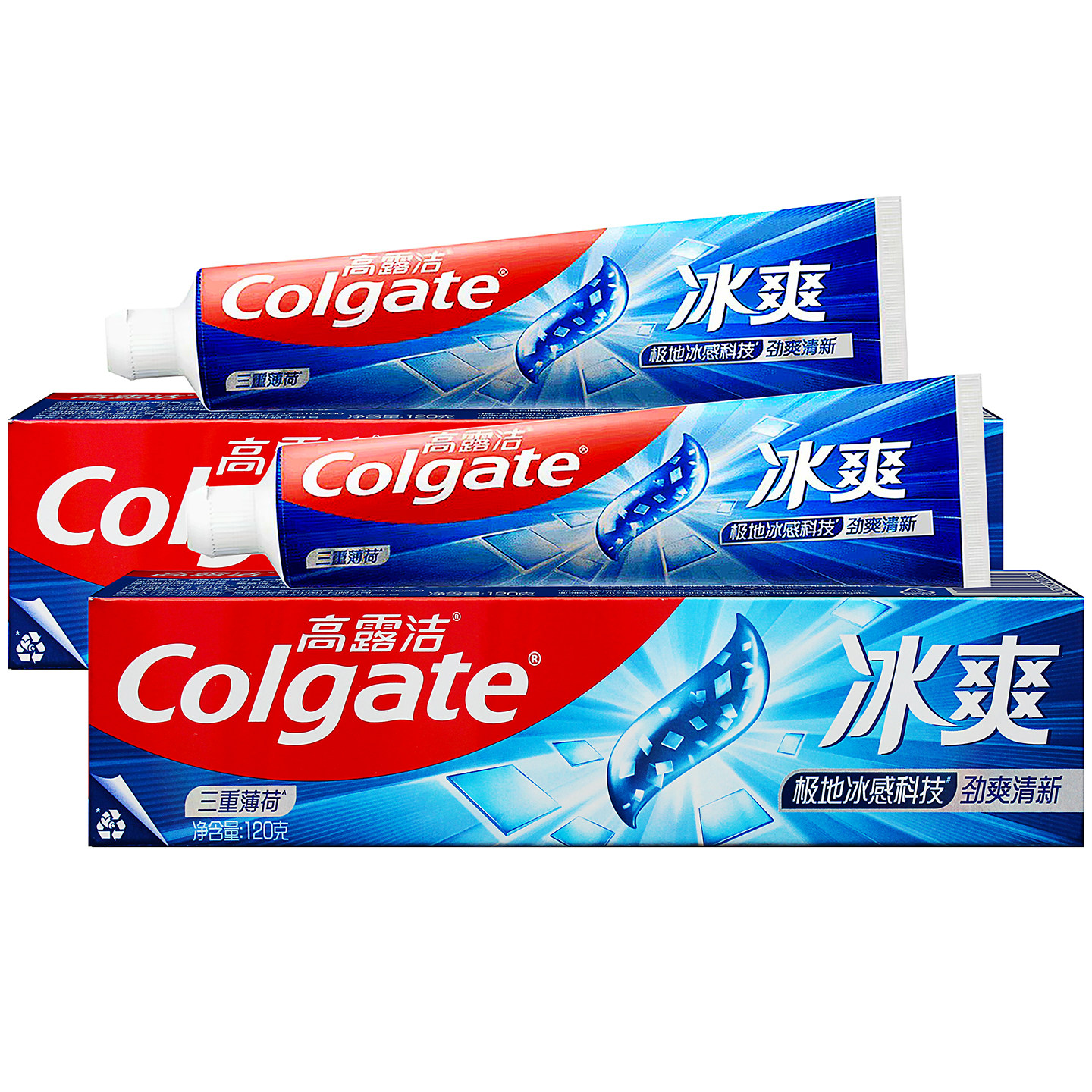 高露洁牙膏冰爽劲爽清新三重薄荷图片