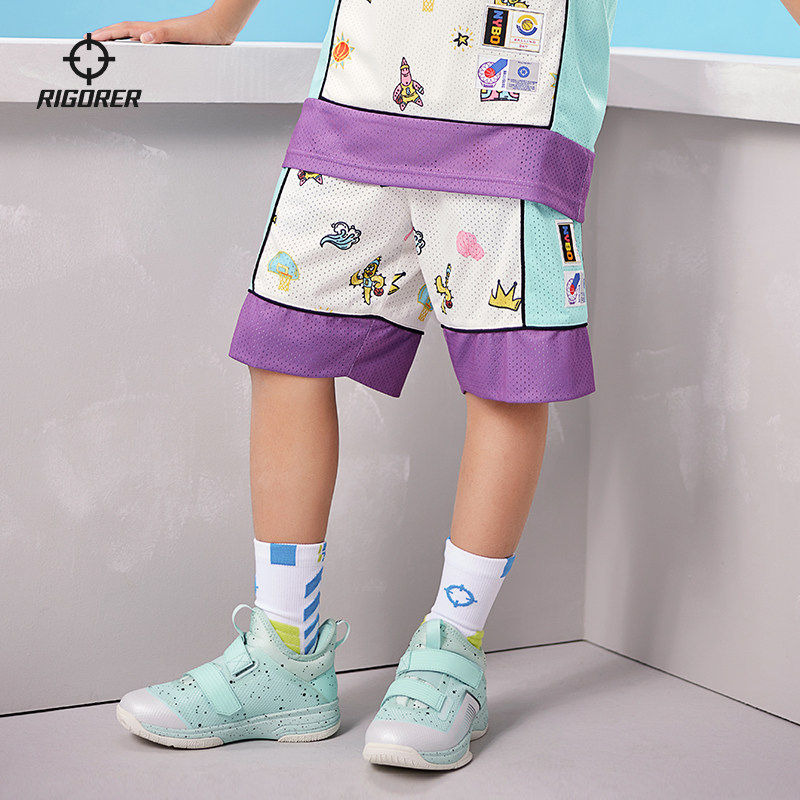 准者2022新款儿童针织五分裤篮球训练健身透气球裤卡通印花短裤