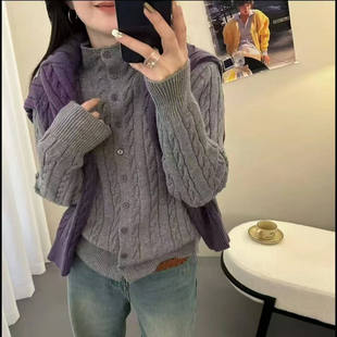 麻花半高领干净高级针织开衫 新款 x773 麻花半高领开衫