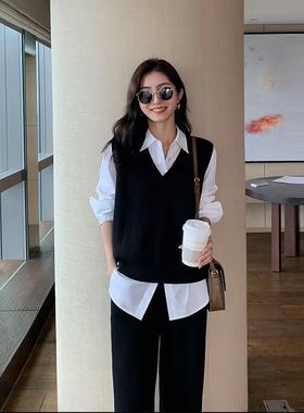 【菱格爆款马甲】新款百搭菱格爆款针织v领马甲x141