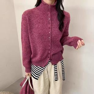 花纱半高领洋气减龄小方扣针织开衫 新款 x886 花纱小方扣