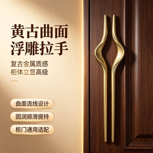新中式铝合金异形雕刻入户门拉手