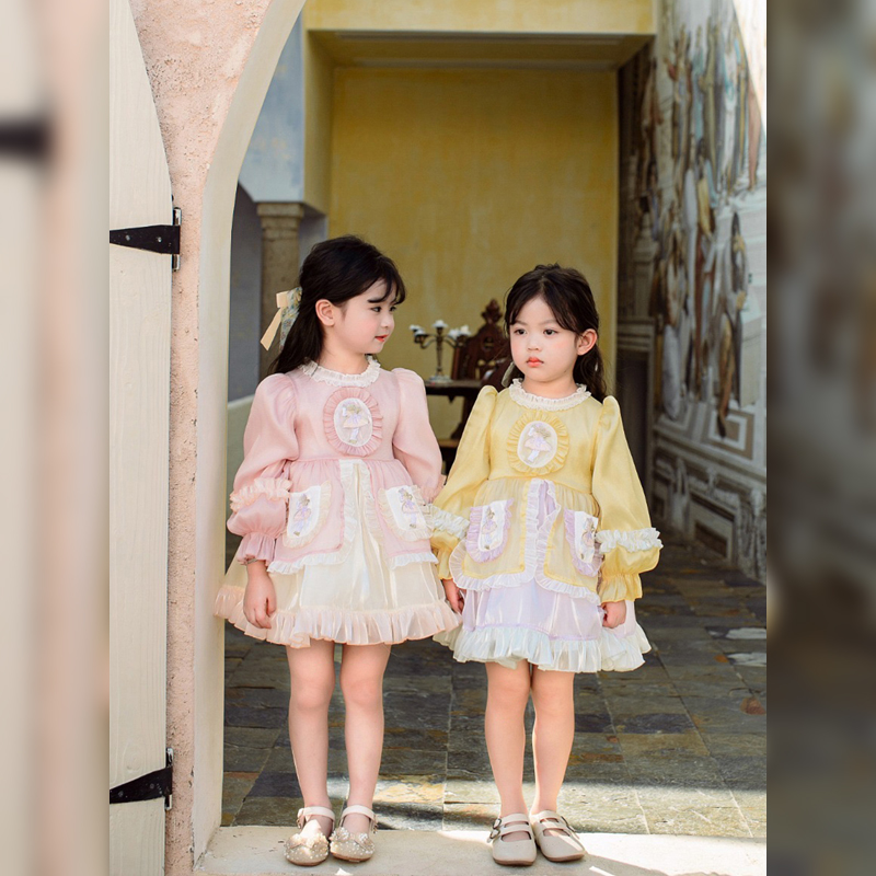 西班牙风高端黄色粉色公主裙