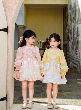女童洛丽塔连衣裙轻奢小众高端西班牙洋装黄色粉色公主裙礼服裙子