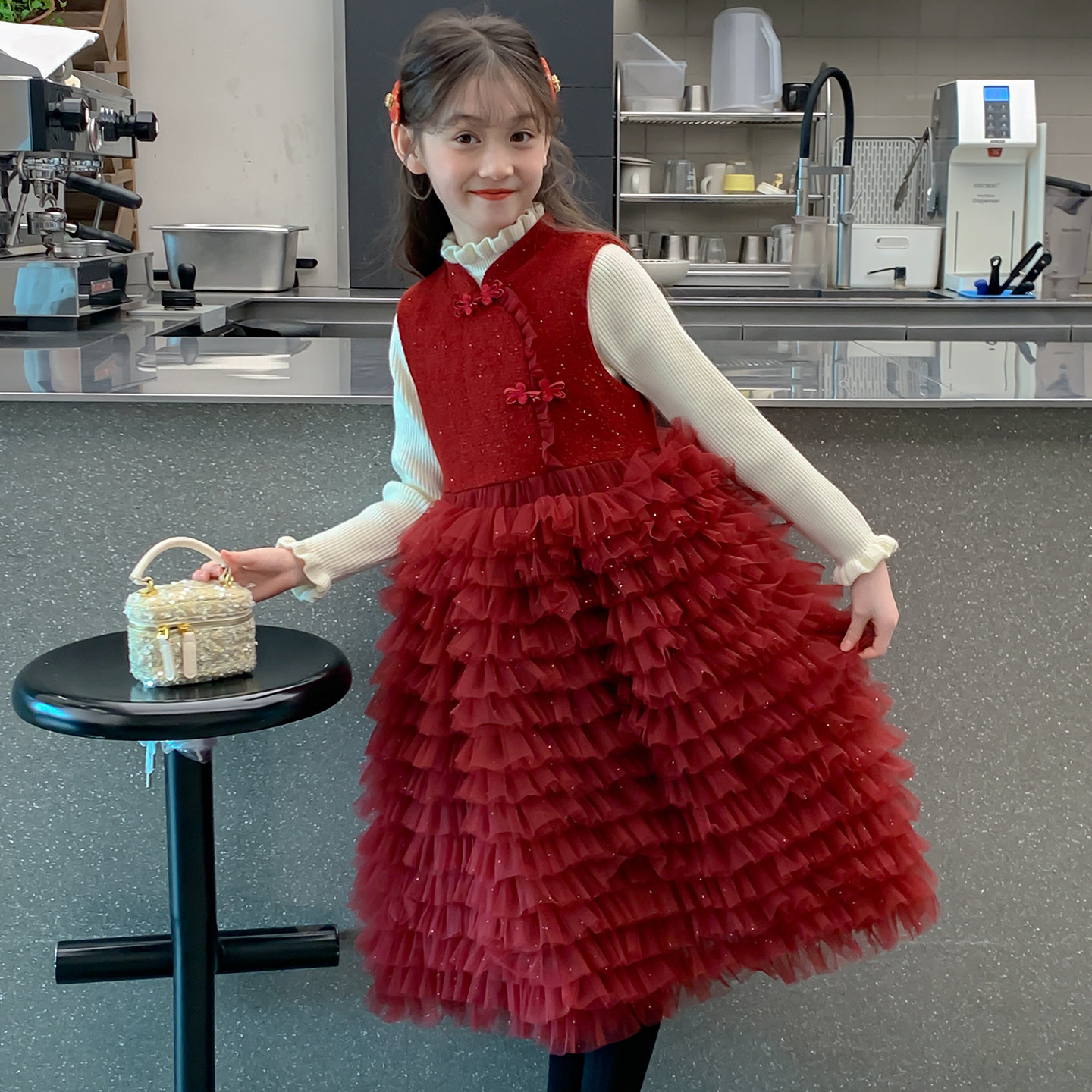 女童红色中式盘扣无袖背心裙加绒内搭网纱蛋糕裙新年礼服裙秋冬款,童装/婴儿装/亲子装,连衣裙,淘宝优惠券,粉丝福利购,淘宝优惠卷