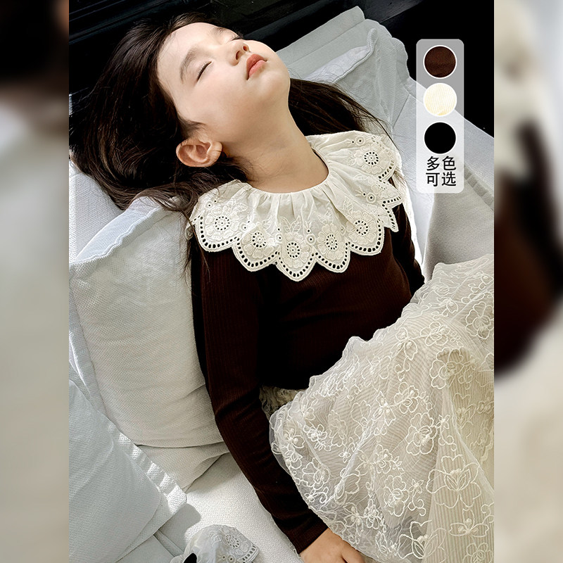 女童打底衫秋冬2025新款儿童长袖毛衣洋气时髦娃娃领内搭上衣秋装