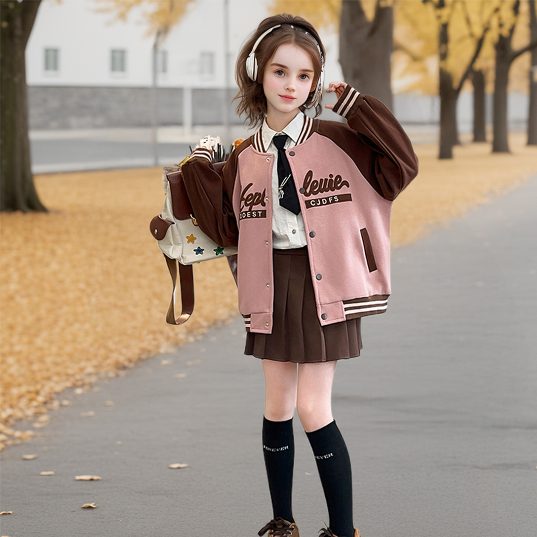 女童棒球服洋气外套拼接时尚宽松