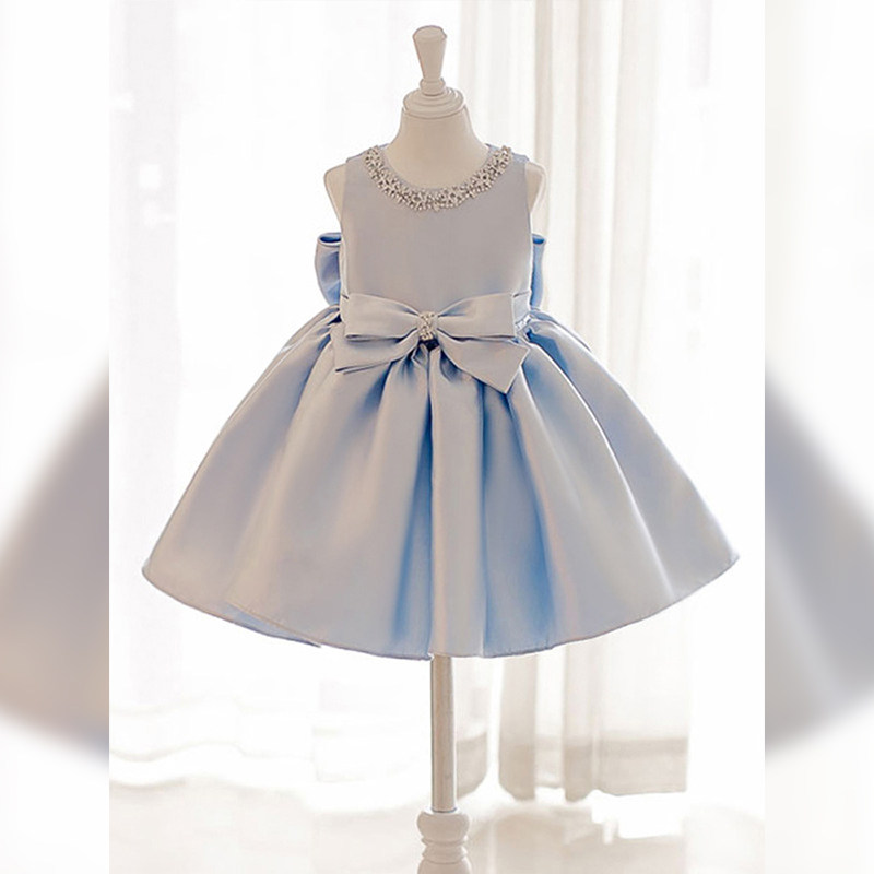 蓝色儿童主持人晚礼服裙女童礼服公主裙高贵钢琴表演高端小童裙子