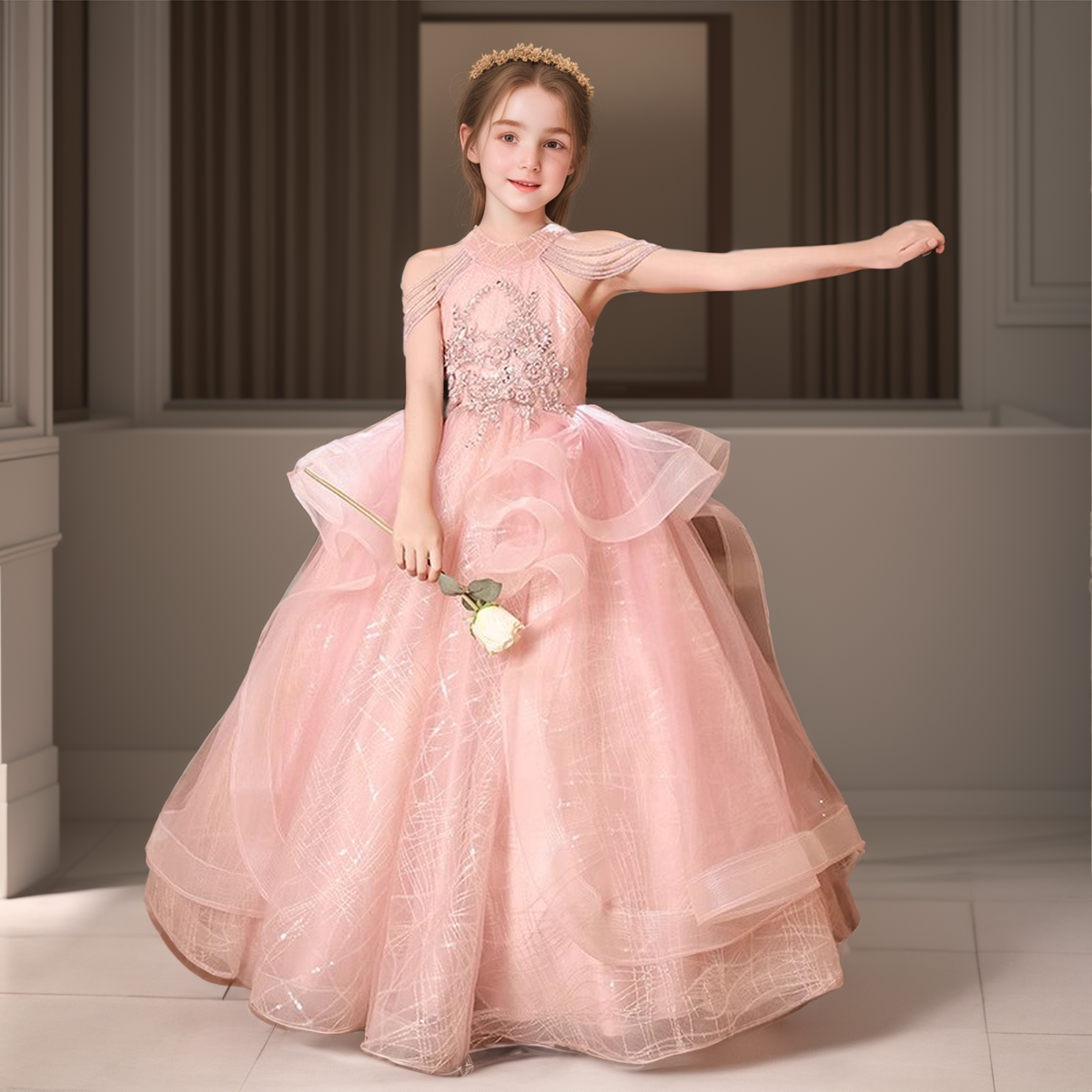 胖孩子大童演出礼服粉色主持走秀晚会表演高端显瘦精致合身纱裙子,童装/婴儿装/亲子装,儿童礼服,淘宝优惠券,粉丝福利购,淘宝优惠卷