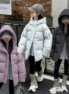 女童冬季羽绒服中大童蓝色黑色紫色白鸭绒连帽外套加厚保暖面包服