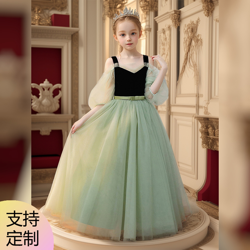 女童绿色礼服安娜公主裙