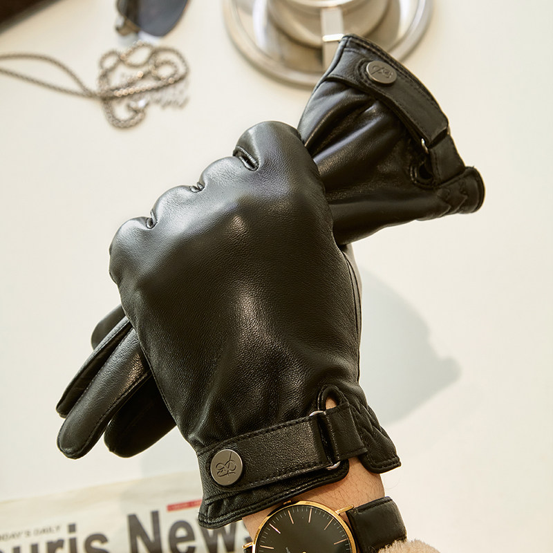 真皮手套冬季保暖皮手套男士骑行摩托车开车加厚加绒触屏羊皮手