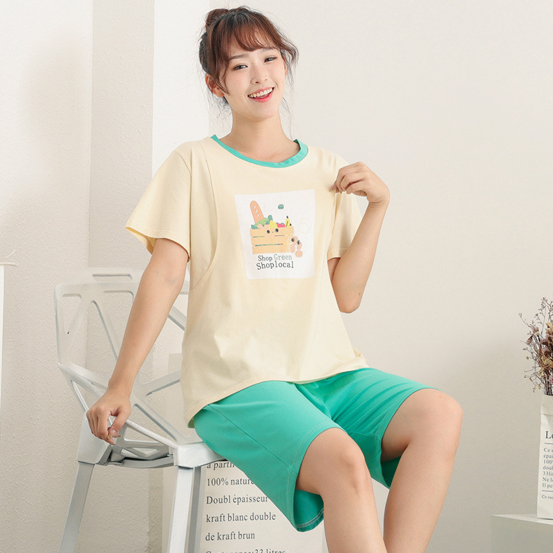夏季短袖孕妇睡衣夏装棉质月子服薄款加大码哺乳喂奶衣可外穿套装