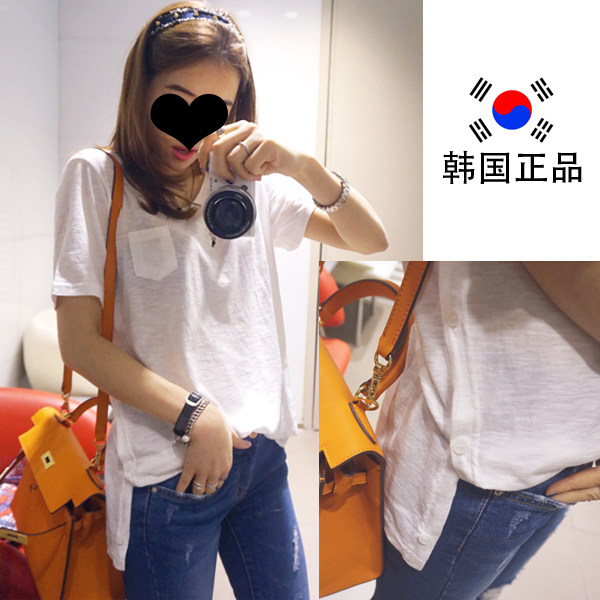 韩国东大门进口2023夏装新款宽松百搭两边扣短袖纯棉t恤女潮韩范T