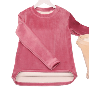 金丝绒圆领加绒加厚打底衫女秋冬内搭2024新款女秋冬上衣修身韩版