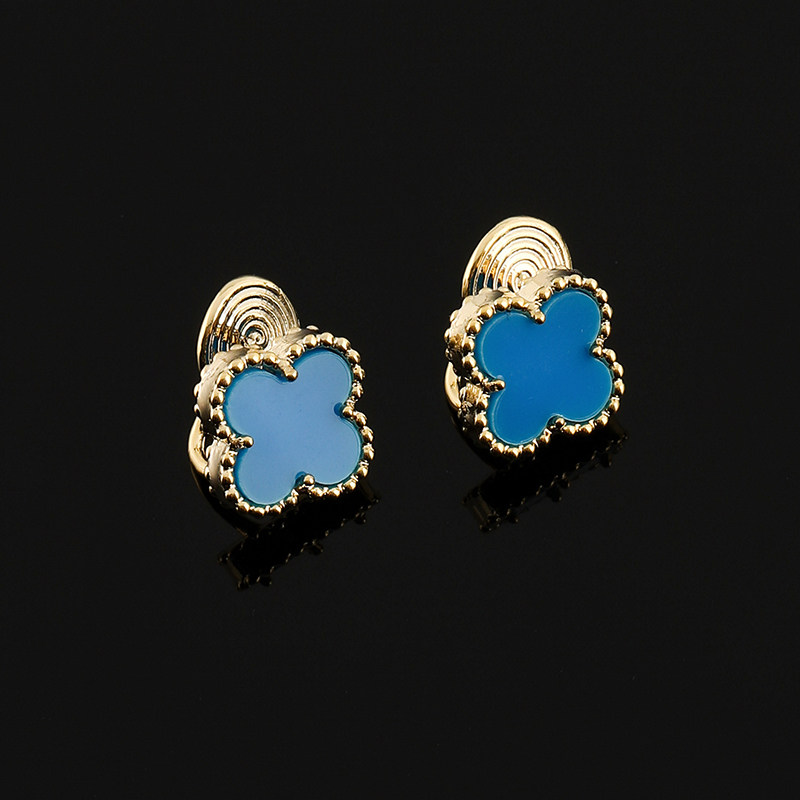 多巴胺蓝色压克力耳夹无耳洞蚊香盘女简约四叶草耳钉气质百搭耳环