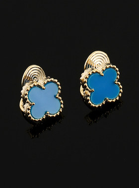多巴胺蓝色压克力耳夹无耳洞蚊香盘女简约四叶草耳钉气质百搭耳环