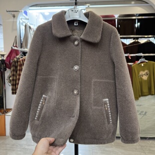 洋气减龄中老年保暖上衣 翻领水貂绒加厚短外套秋冬新款 时尚 妈妈装