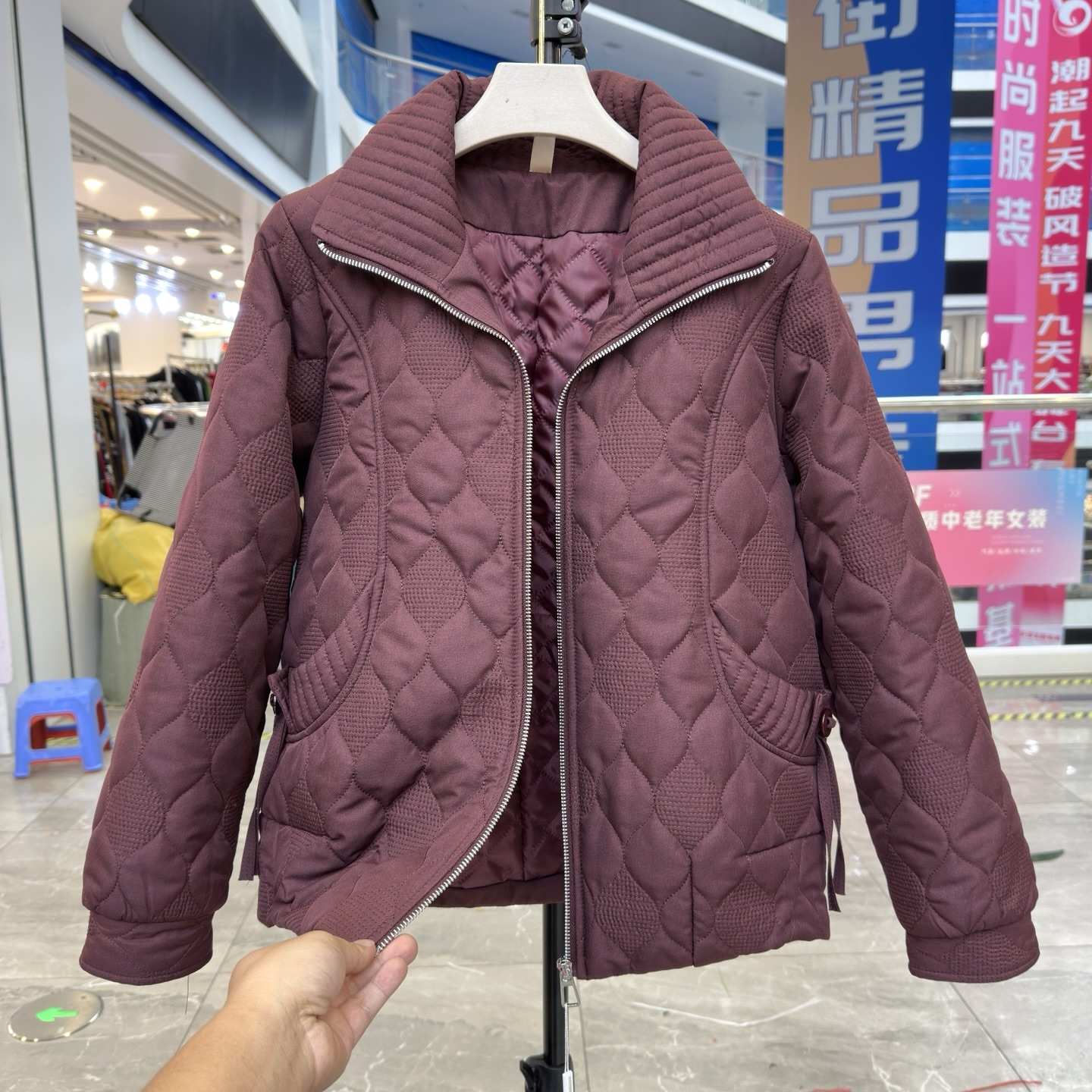 时尚妈妈装菱格夹棉拉链棉衣外套