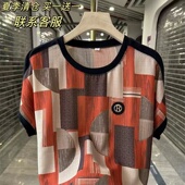 妈妈装 新款 格子短袖 夏装 洋气减龄老太太中老年上衣 冰丝T恤衫 时尚