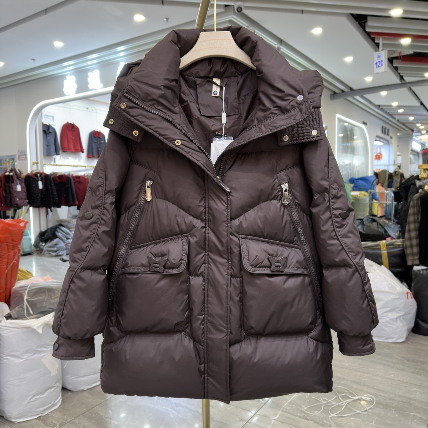 年轻妈妈装立领连帽可拆卸羽绒服