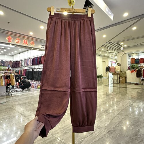 妈妈装松紧腰仿真丝量感灯笼裤