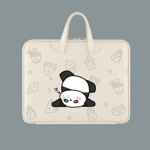 可爱熊猫笔记本电脑包手提适用苹果macbook15点6寸小新air13.3华为matebook联想小新Air14女内胆包pro保护套