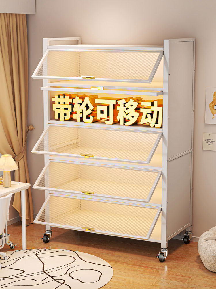 钢制书柜家用客厅储物柜带轮可移动儿童书架防尘铁艺书籍置物架子
