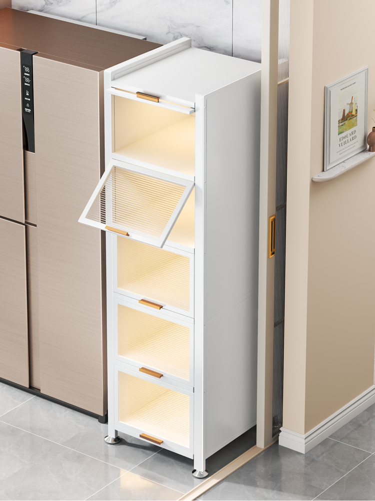 家用收纳柜厨房夹缝置物架落地多层防尘储物柜带轮可移动窄缝橱柜