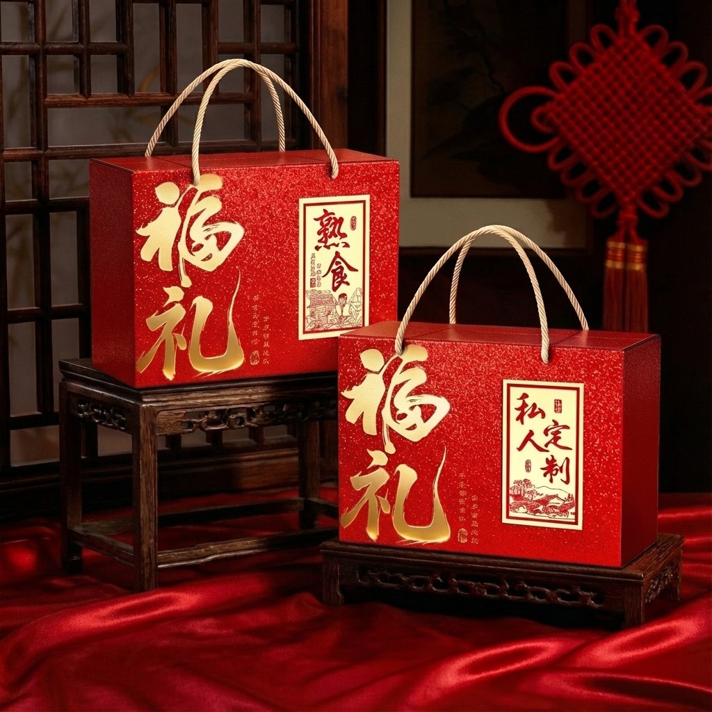 新年礼盒送礼卤味土特产坚果贺新年腊味腊肠牛肉包装空盒定制文字