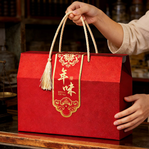 年味包装盒高熟食腊味空盒子特产礼盒烫金流苏牛肉羊肉包装定制