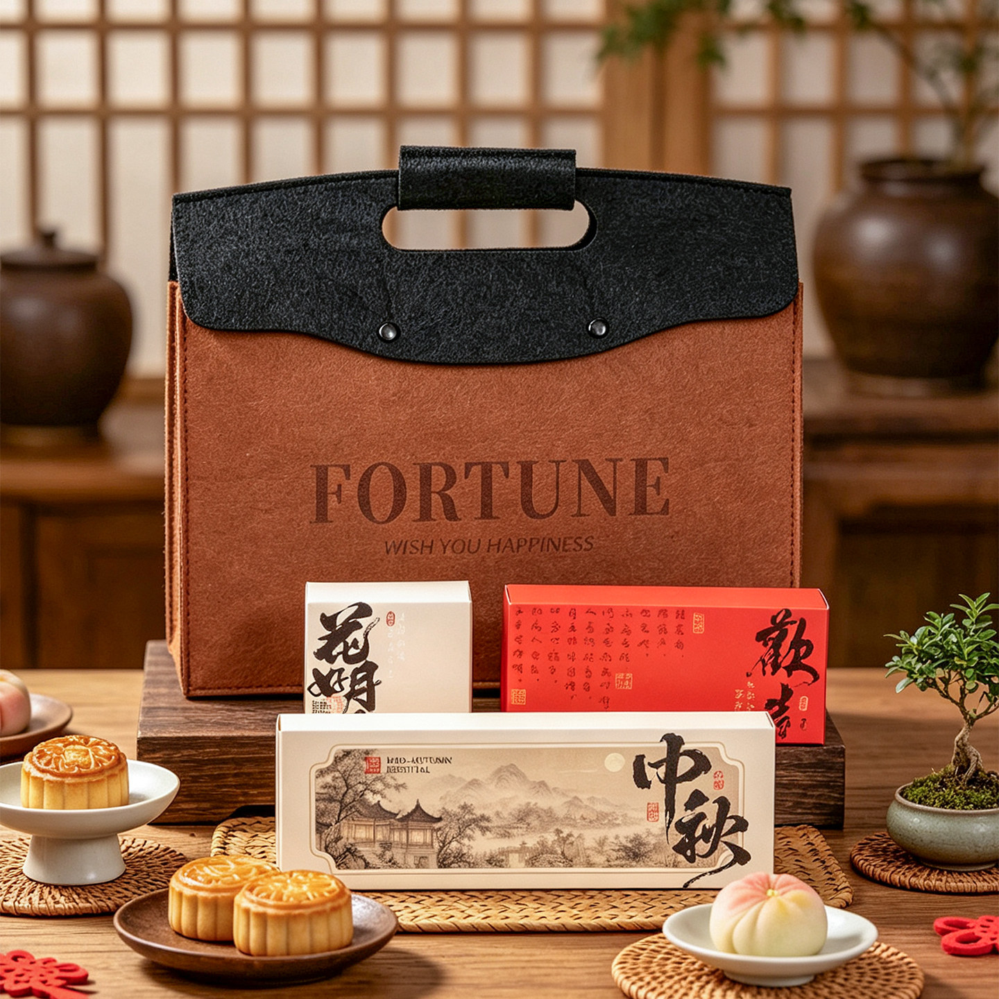 月饼礼盒空盒高档2026中秋包装盒新中式毛毡包伴手礼礼袋公司定制
