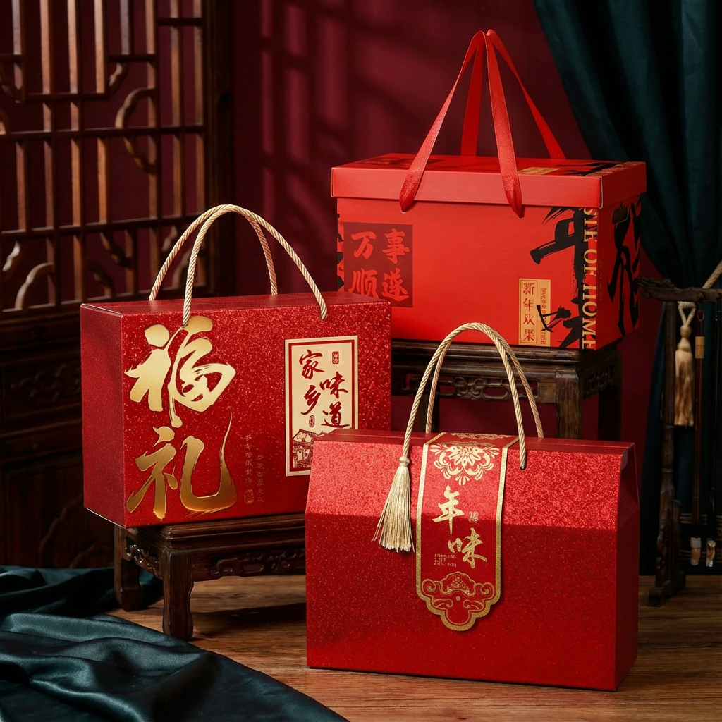 新年礼盒送礼卤味土特产坚果贺新年腊味腊肠牛肉包装空盒定制文字