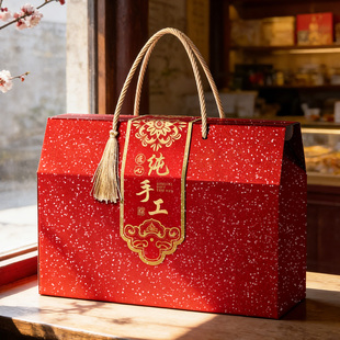 纯手工包装盒鲜猪肉礼盒包装空盒国风烫金流苏手提腊味熟食盒定制