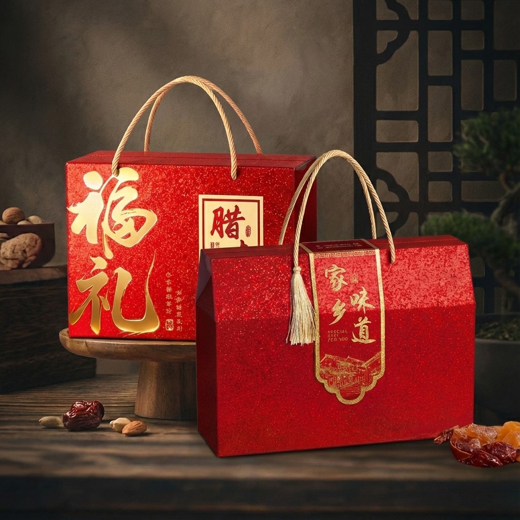 新年礼盒送礼卤味土特产坚果贺新年腊味腊肠牛肉包装空盒定制文字