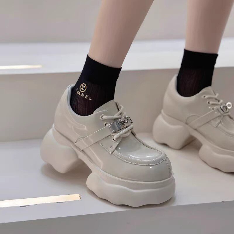 欧洲站2026春秋季真皮9CM松糕鞋女厚底英伦风女鞋小皮鞋乐福鞋潮