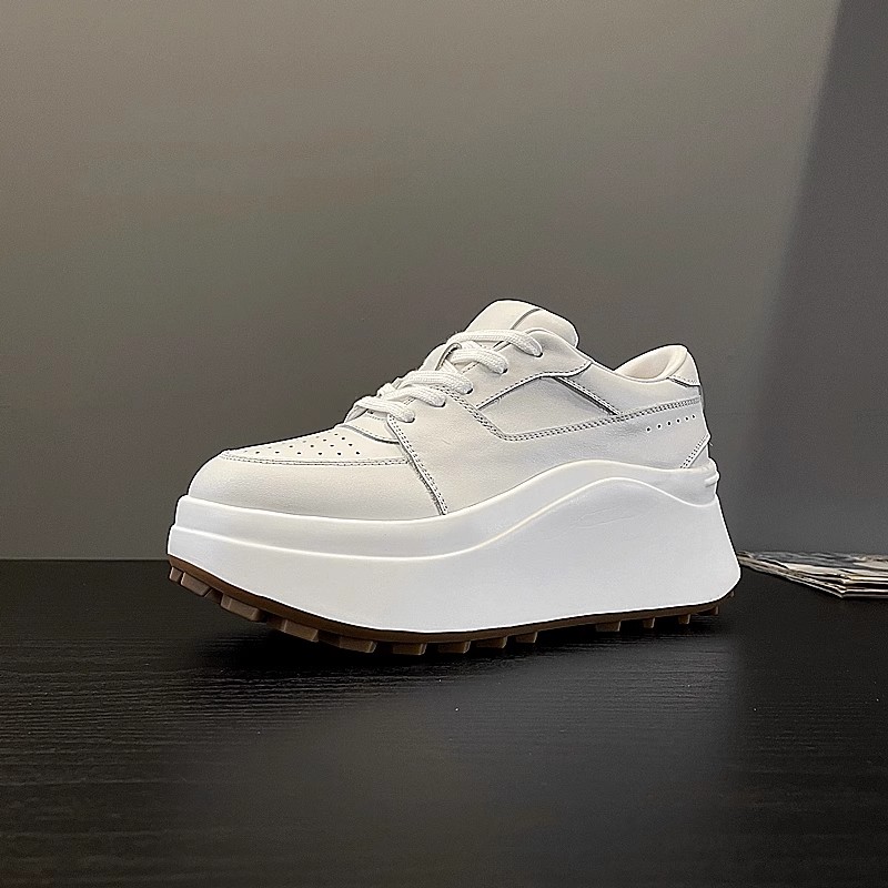 8cm增高真皮小白鞋女厚底松糕鞋