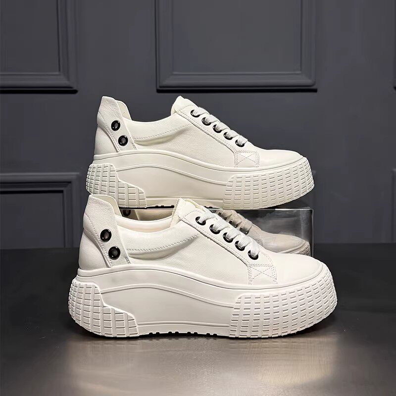 欧货真皮休闲鞋女2026春新款增高厚底松糕鞋女轻便百搭系带小白鞋