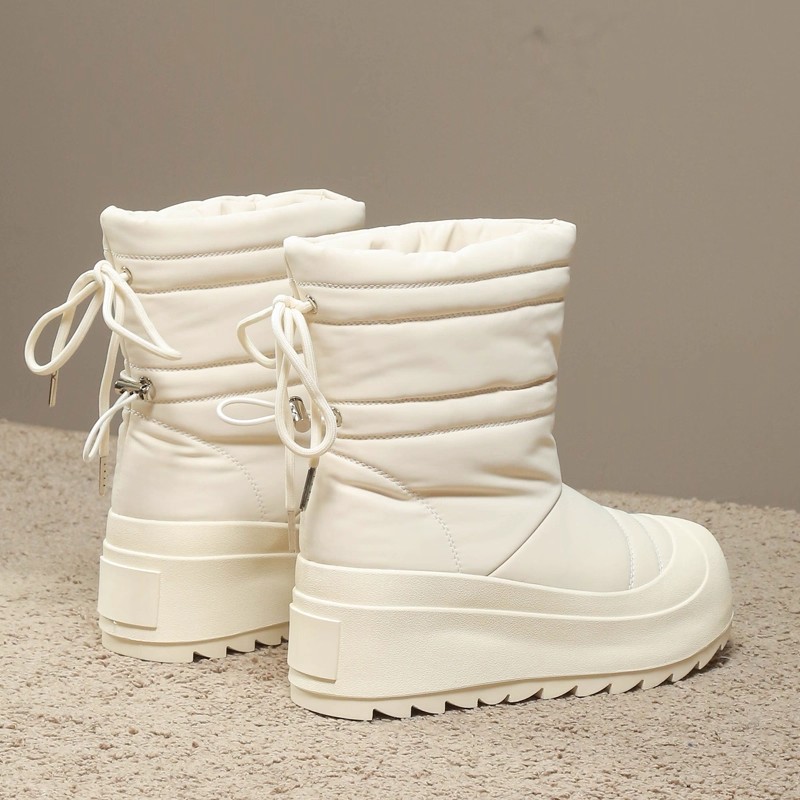 欧洲站白色羽绒雪地靴女加绒加厚