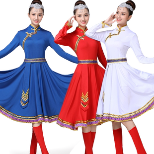 新款蒙古舞蹈演出服装蒙古袍蒙族舞练习裙大摆裙现代少数民族服装