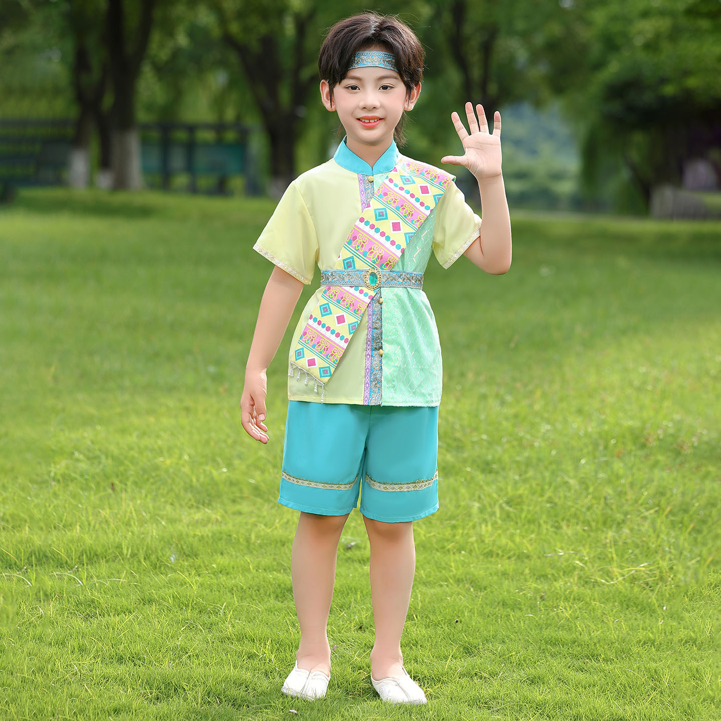 儿童傣族服装男童夏季民族风演出服云南西双版纳度假旅拍写真套装