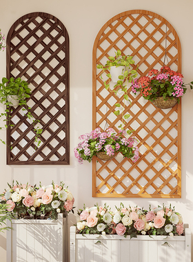 户外阳台墙上壁挂式网格防腐木花架免打孔室内月季植物实木爬藤架