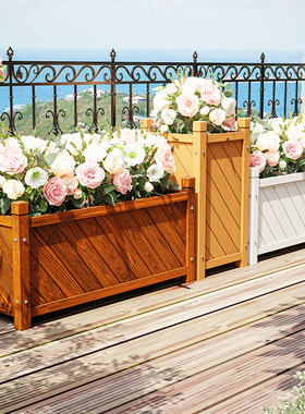 户外阳台新款种植箱家用栽树花箱白色花园多肉花盆庭院长方形花槽