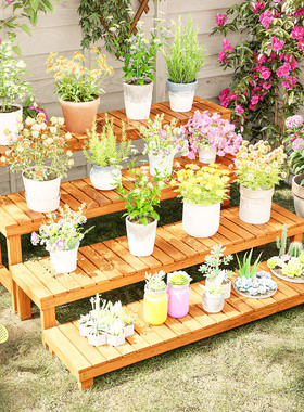 防腐木花架户外庭院单层可移动室外露天多层落地盆景阶梯式置物架