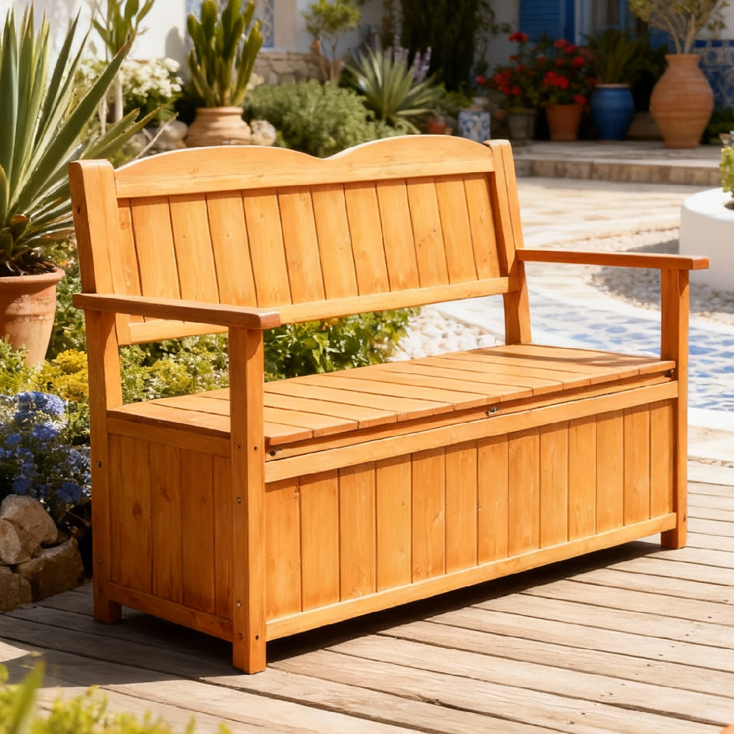 防腐木储物长椅室外靠背休闲椅子花园露天长凳子户外庭院双人座椅