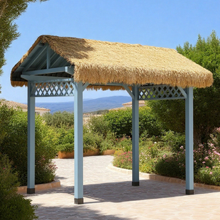 户外仿真茅草防腐木凉亭庭院实木休闲亭子葡萄架木屋别墅露台帐篷