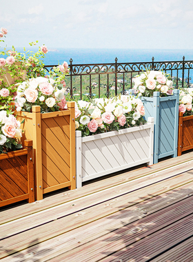 户外庭院造景实木花箱组合屋顶花园种菜花盆长方形别墅高脚种植箱